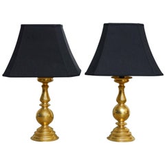 Pair of Polished Brass Baluster Form Candlestick Lamps