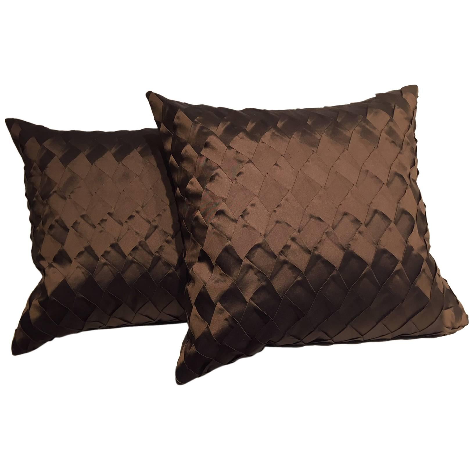 Pleated Silk Cushions Pleat Opal Pattern Color Chocolate