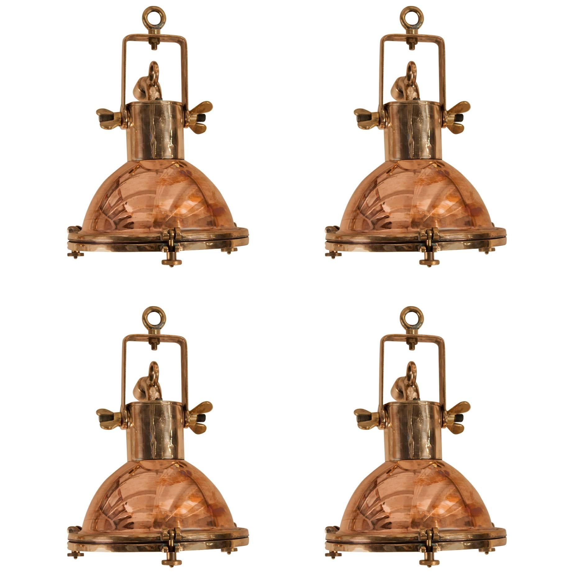 Set of Petite Copper and Brass Nautical Pendant Lights