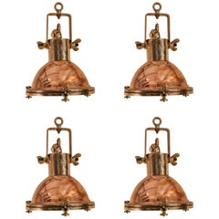 Retro Set of Petite Copper and Brass Nautical Pendant Lights