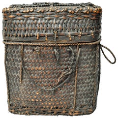 Tribal Storage and Carrying Basket with Lid from Bhutan, Mid-Late 20th Century