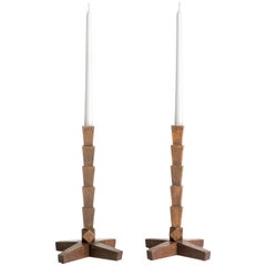 Pair of Dark Stained White Oak Candlesticks, Erik Gustafson