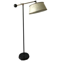 Art Deco Ebonized and Cerused Oak and Brass Adjustable Floor or Reading Lamp