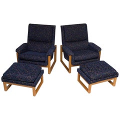 Danish Modern Style Lounge Chairs and Ottomans