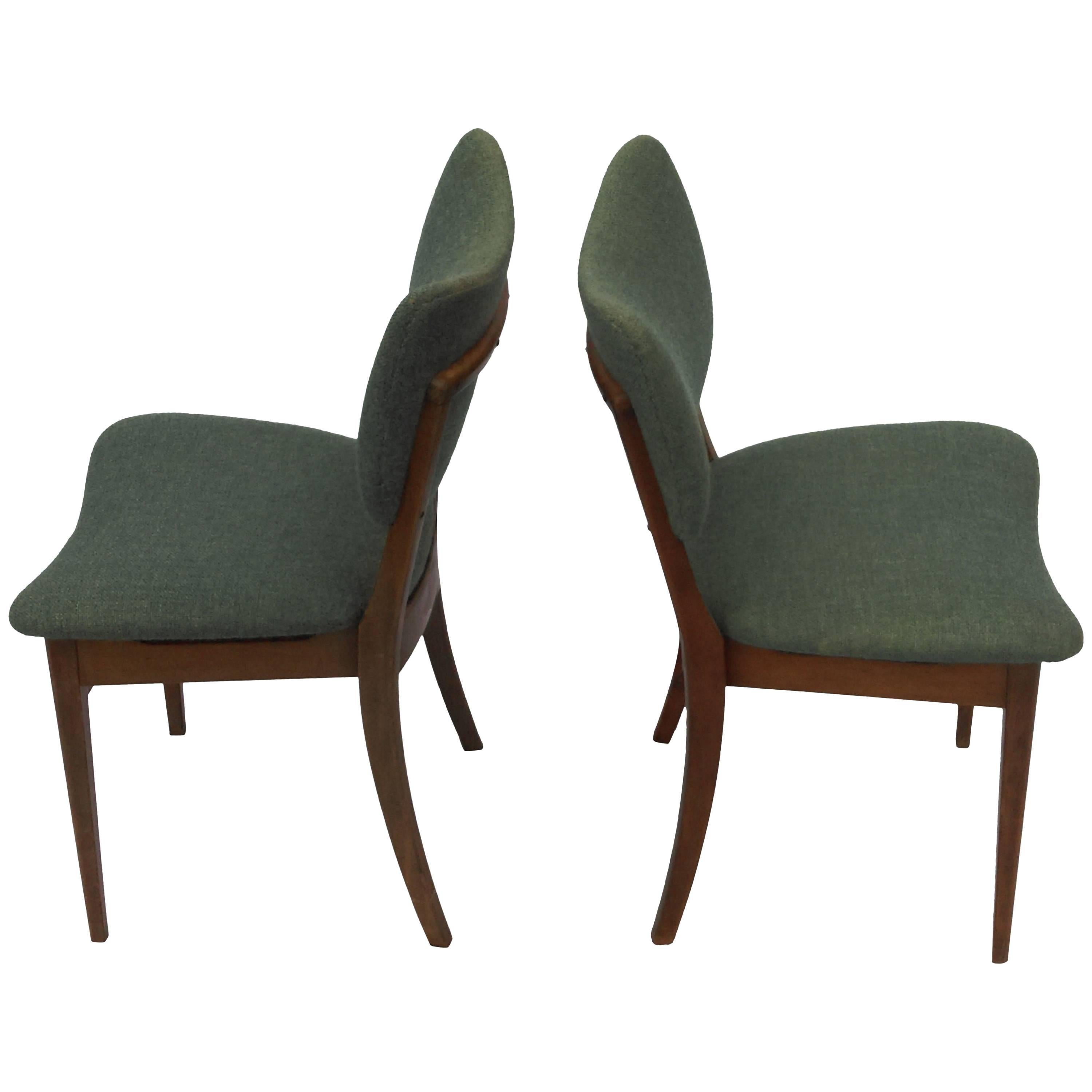 1940s Set of Two Danish Dining Chairs in Tanned Beech and Blue Fabric