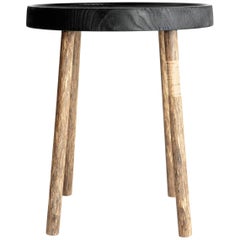 Black Top Hand-Carved Oak Side Table, ERIK GUSTAFSON