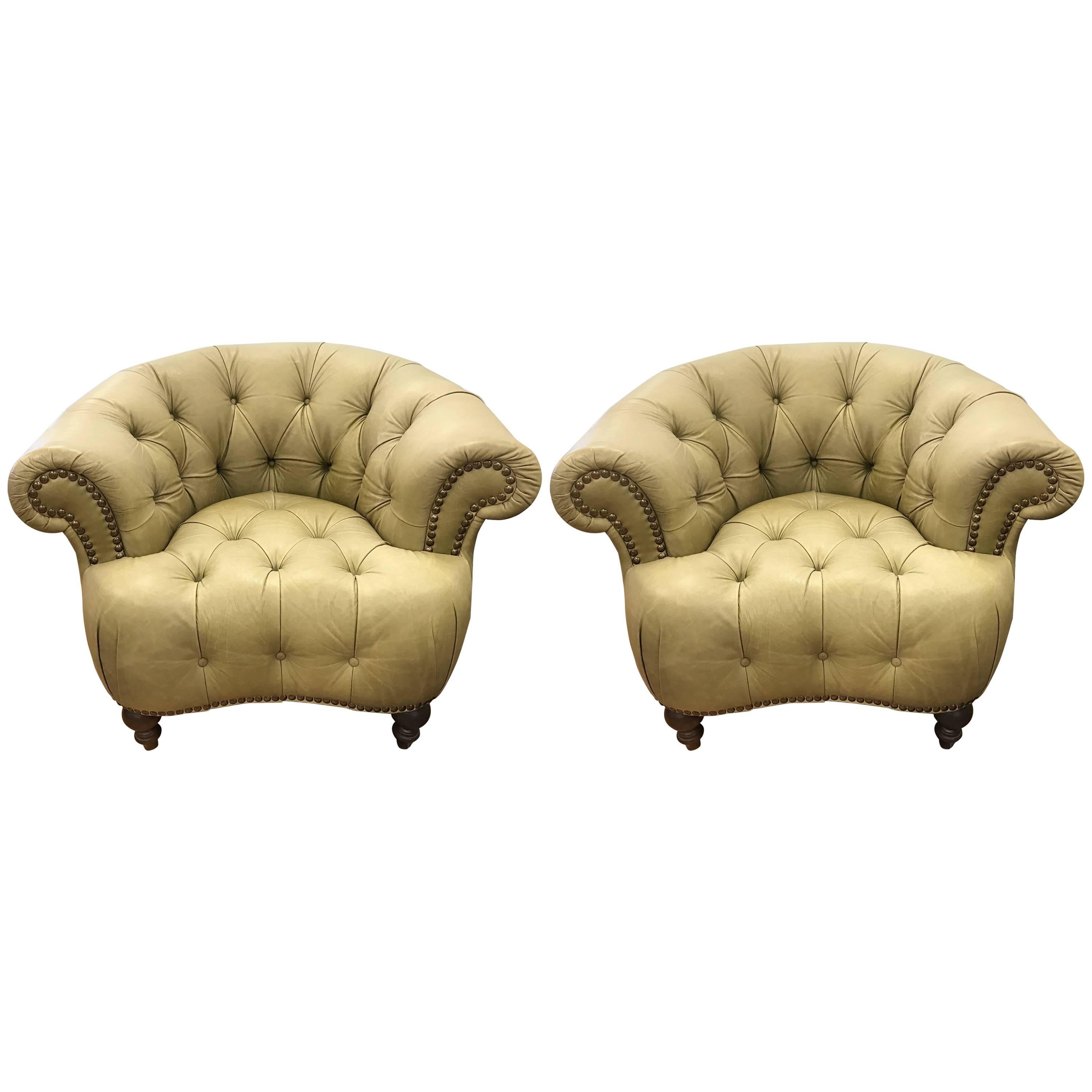 Pair of Leather Chesterfield Tufted Chairs, Made in Italy