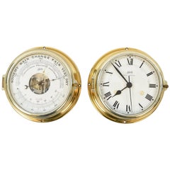 Vintage Schatz Brass Barometer and Clock Weather Station