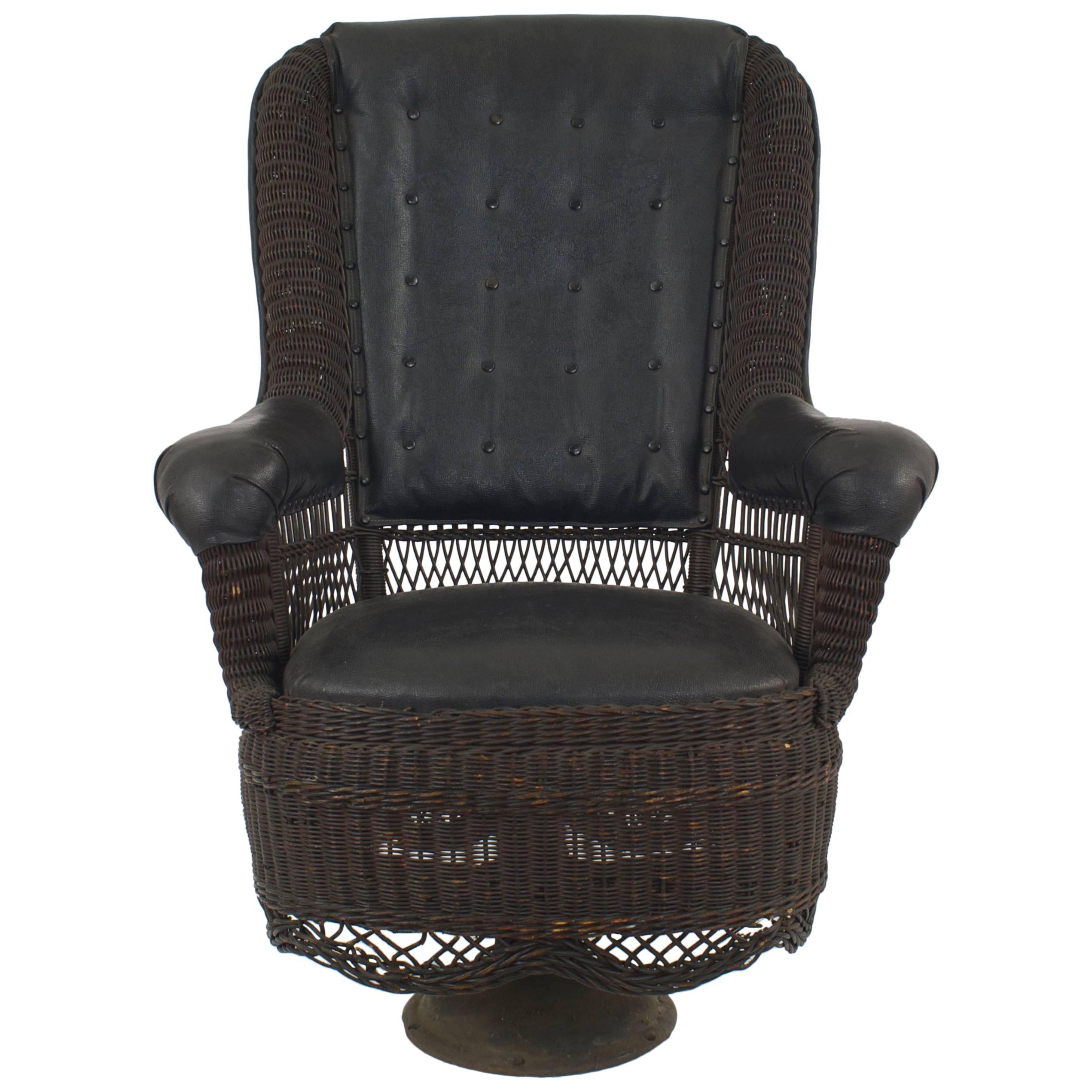 American Victorian Natural Wicker Swivel Chair For Sale