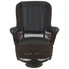 Vintage American Victorian Natural Wicker Swivel Chair