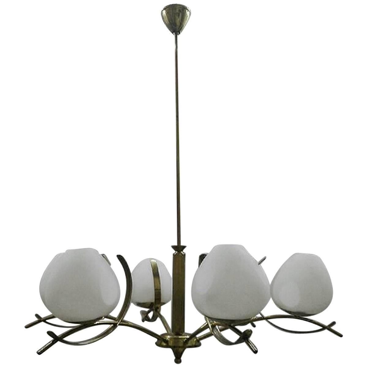 Six-color brass chandelier from the seventies of Stilnovo, 1970s, Italy