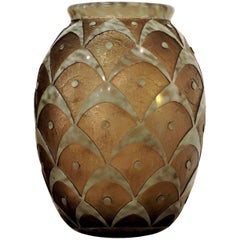 Daum Art Deco Smoky Glass 'Peacock Feather' Vase