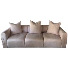 Retro  Modern Ruched Arm Sofa With Matching Pillows in Blush Ultrasuede