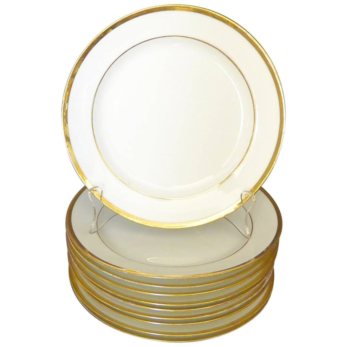 Set of Ten White and Gilt French Empire Plates For Sale