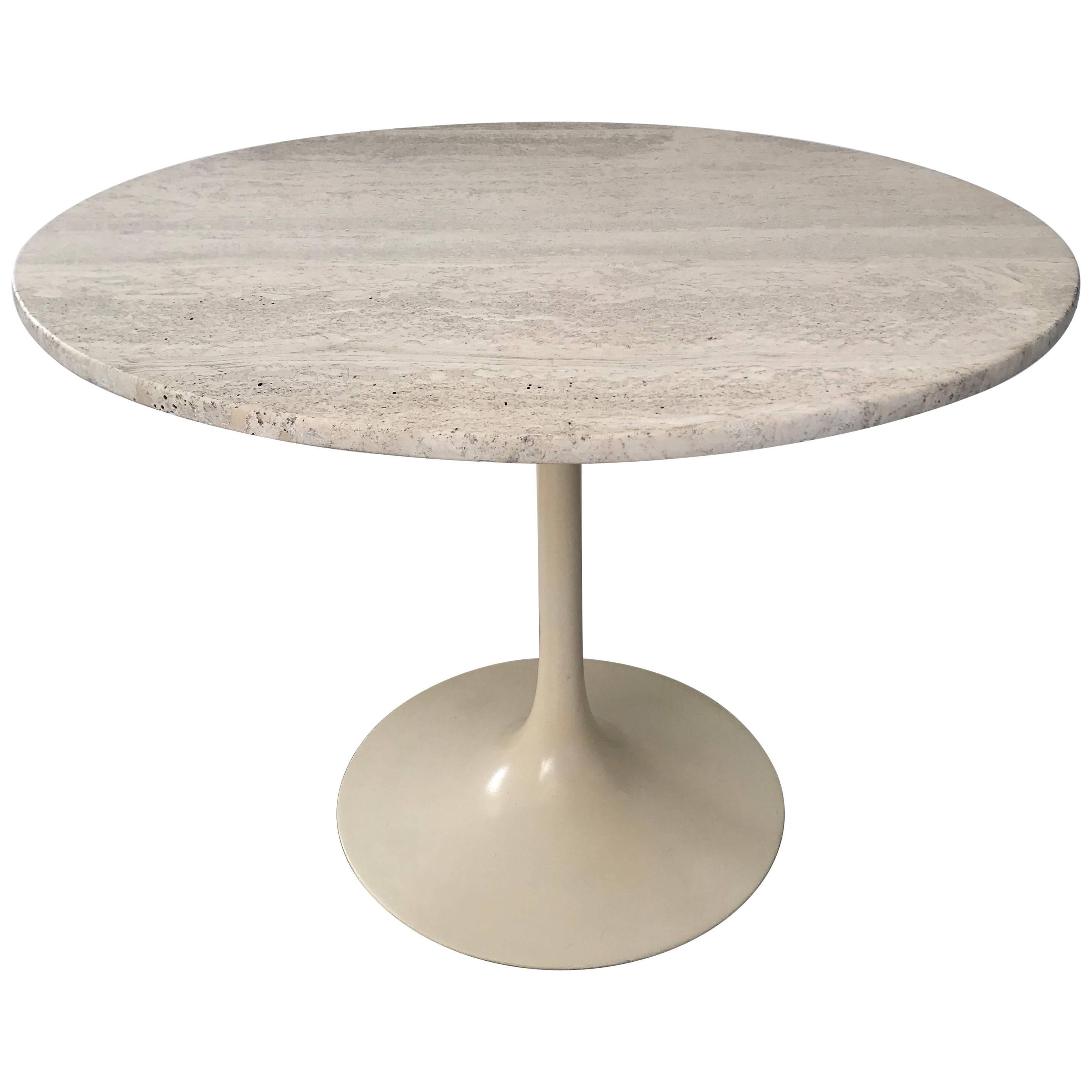 Maurice Burke Travertine and Cream Tulip Base Dining or Centre Table