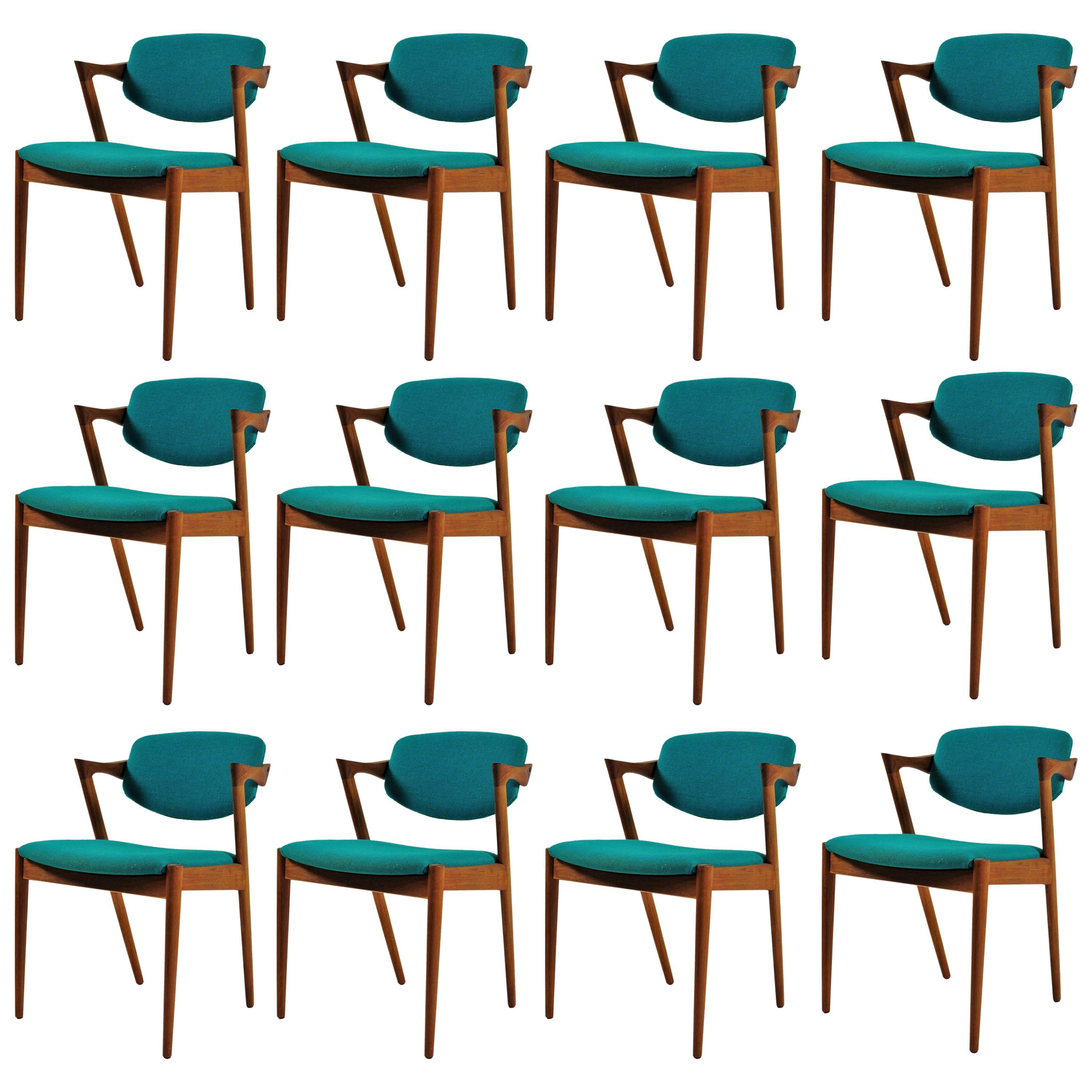 1960s Kai Kristiansen Set of 12 Model 42 Dining Chairs in Teak