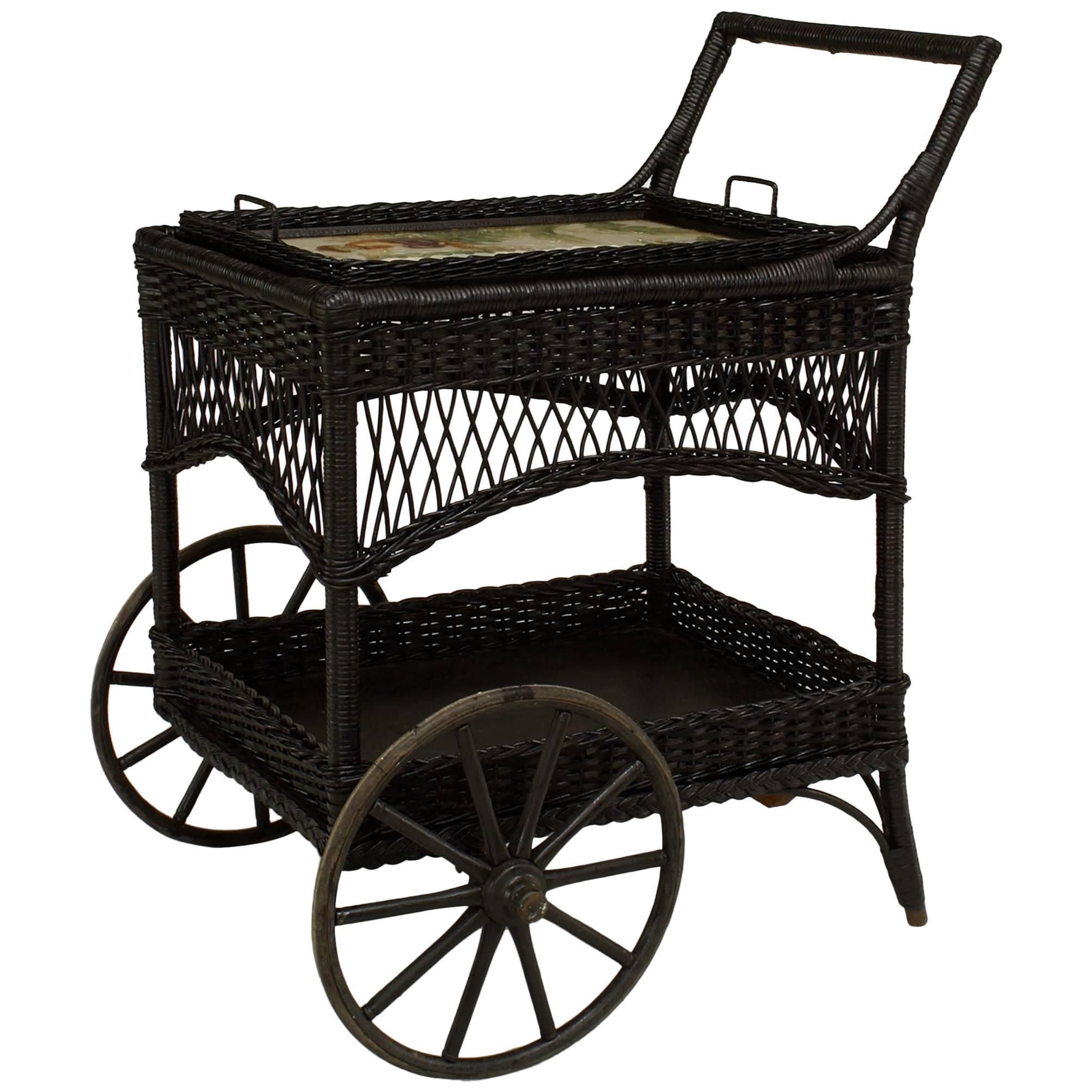 American Victorian Wicker Bar Cart For Sale