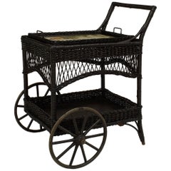 Antique American Victorian Wicker Bar Cart