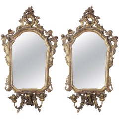 Antique Pair of Italian Gilt Girandole Mirror Sconces
