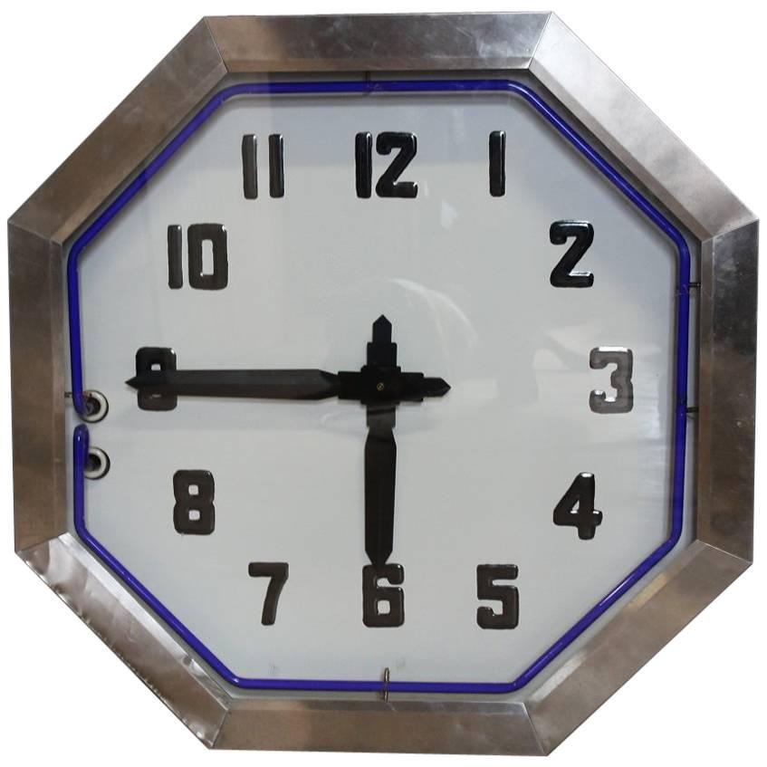 Large American Double-Sided Chrome Neon Clock, 1930s
