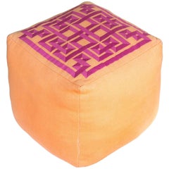 Vintage Alexander Julian Cotton Pouf in Orange and Embroidered Magenta