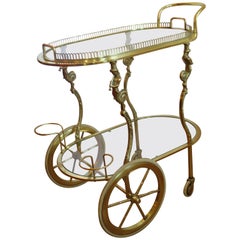 Antique Maison Baguès Rare Brass Bar Cart, or Tea Cart circa 1930s