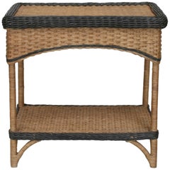French, 1940s Natural Wicker Rectangular End Table