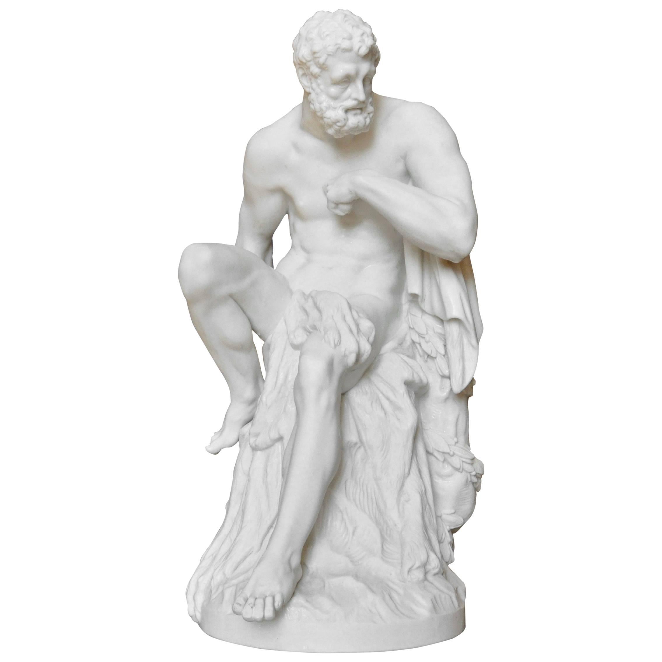 Large 19th Century Berlin Bisque or Parian Porcelain Figure of Hercules