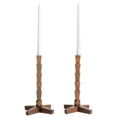 Pair of Dark Stained White Oak Candlesticks, ERIK GUSTAFSON