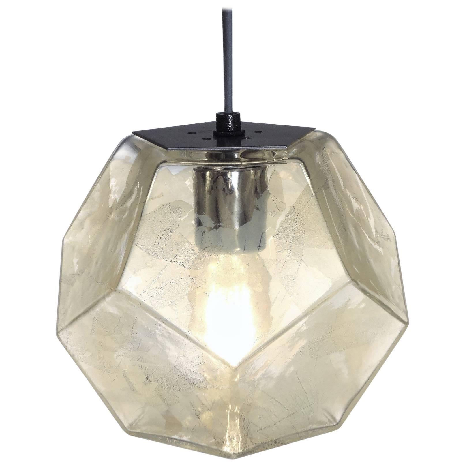 Modern Handmade Glass Lighting - Hedron Series Pendant in Silver Leaf For Sale