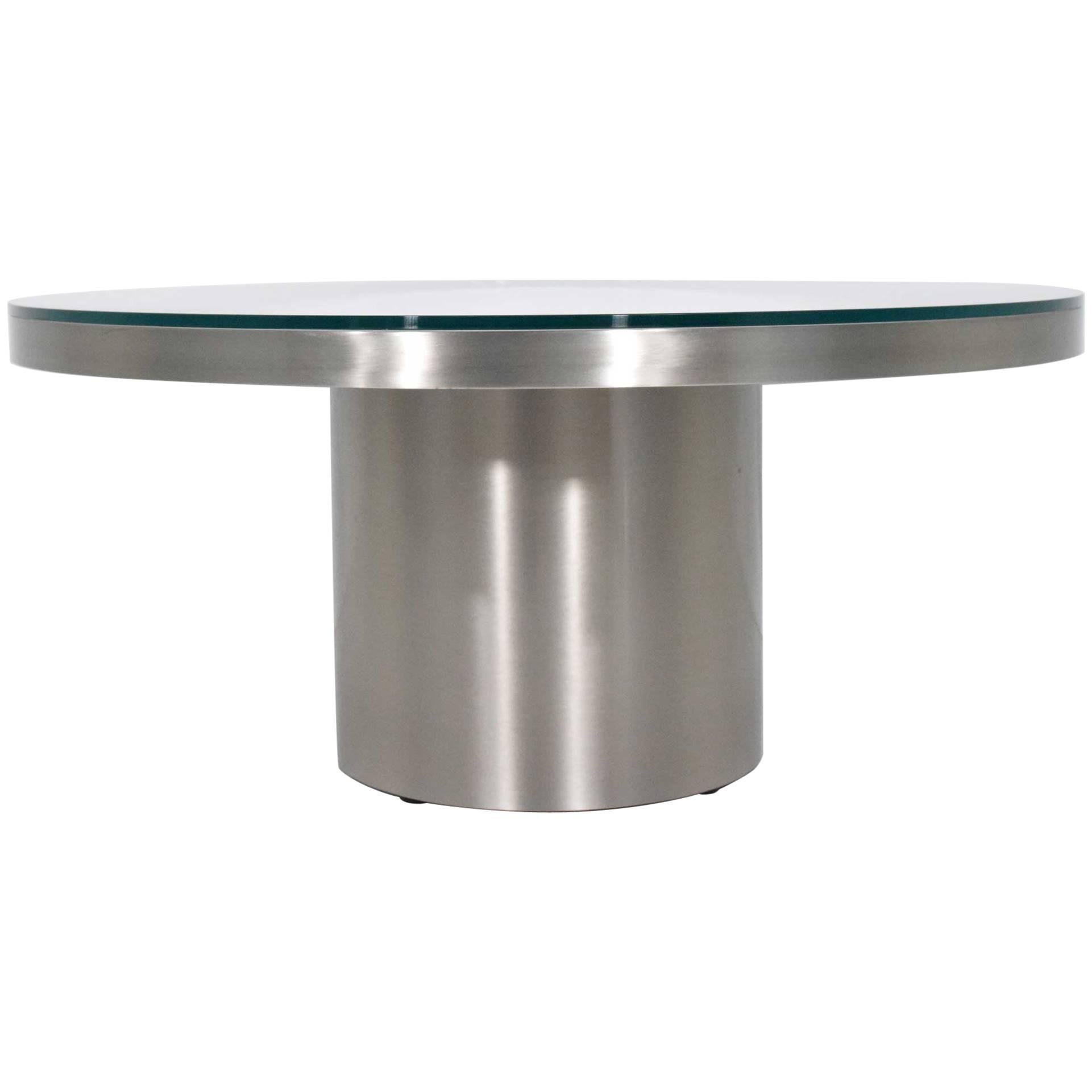 Brueton Attributed Stainless Steel Pedestal Base Coffee Table For Sale