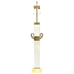 Vintage Lucite and Brass Ram's Head Regency Style Column Floor Lamp