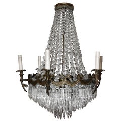 Antique 19th Century Six-Light Crystal Empire Chandelier