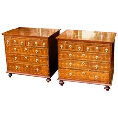 Pair of Antique English Oyster Veneer Queen Anne Revival Bachelor's Chests