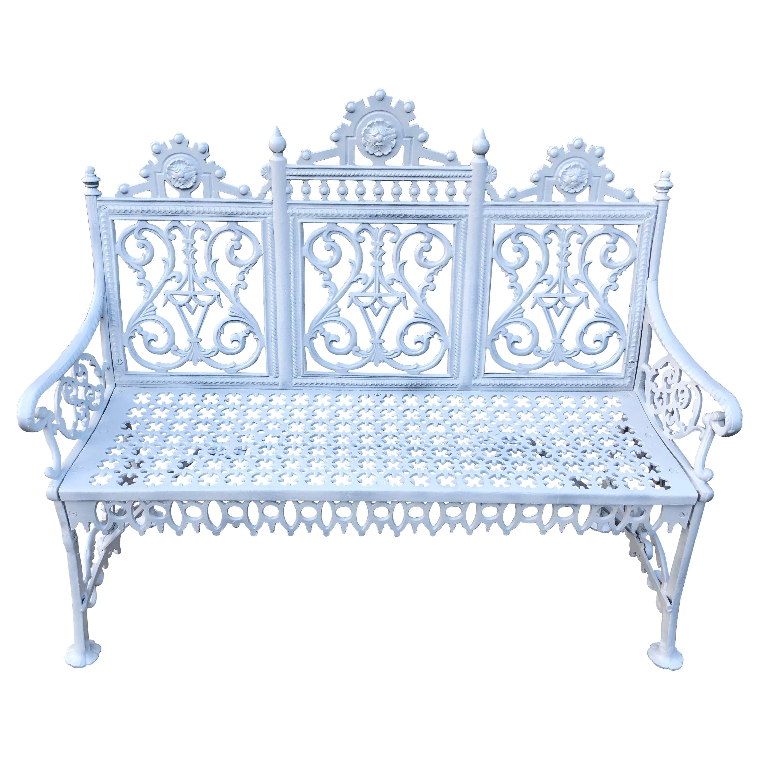 Antique Signed Cast Iron Victorian Bench 