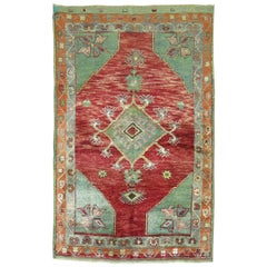 Vintage Turkish Oushak Red Green Rug