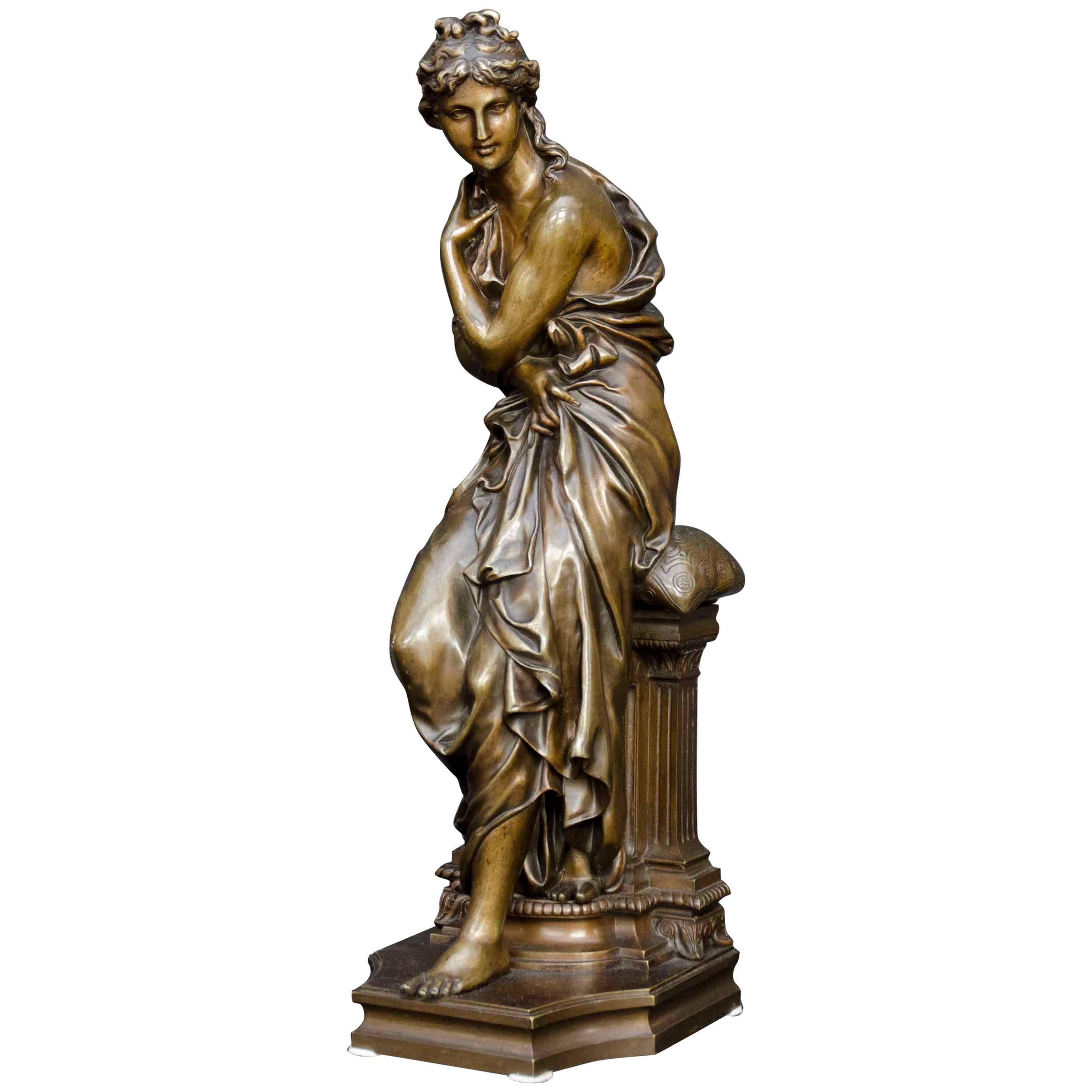 19th Century French Bronze of Woman as an Antique Godess after Etienne Dumaige For Sale