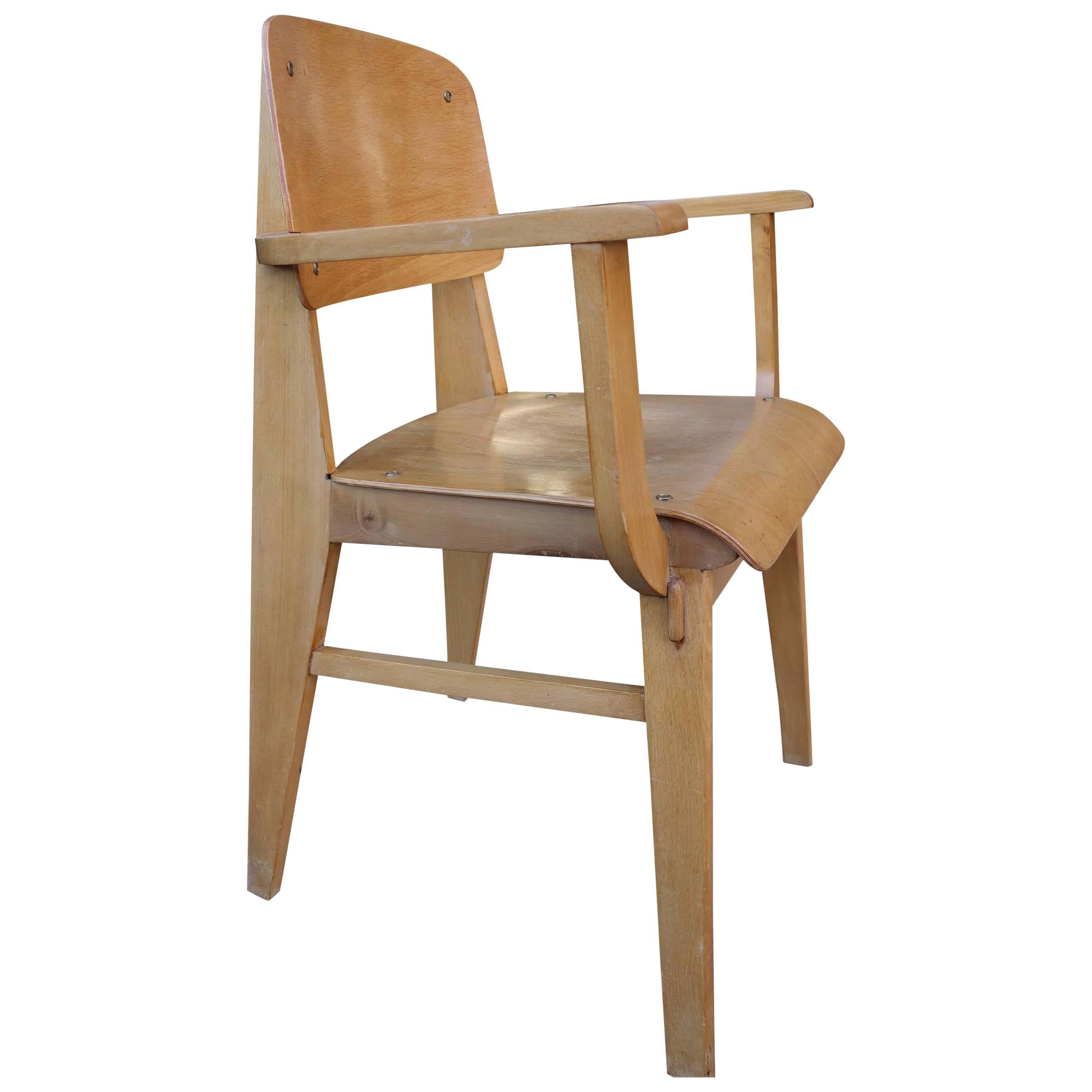 Mid-Century Jean Prouvè All Wood Standard Armchair