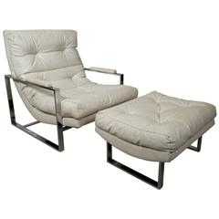 Milo Baughman Style Tufted Lounge Chair with Ottoman 5