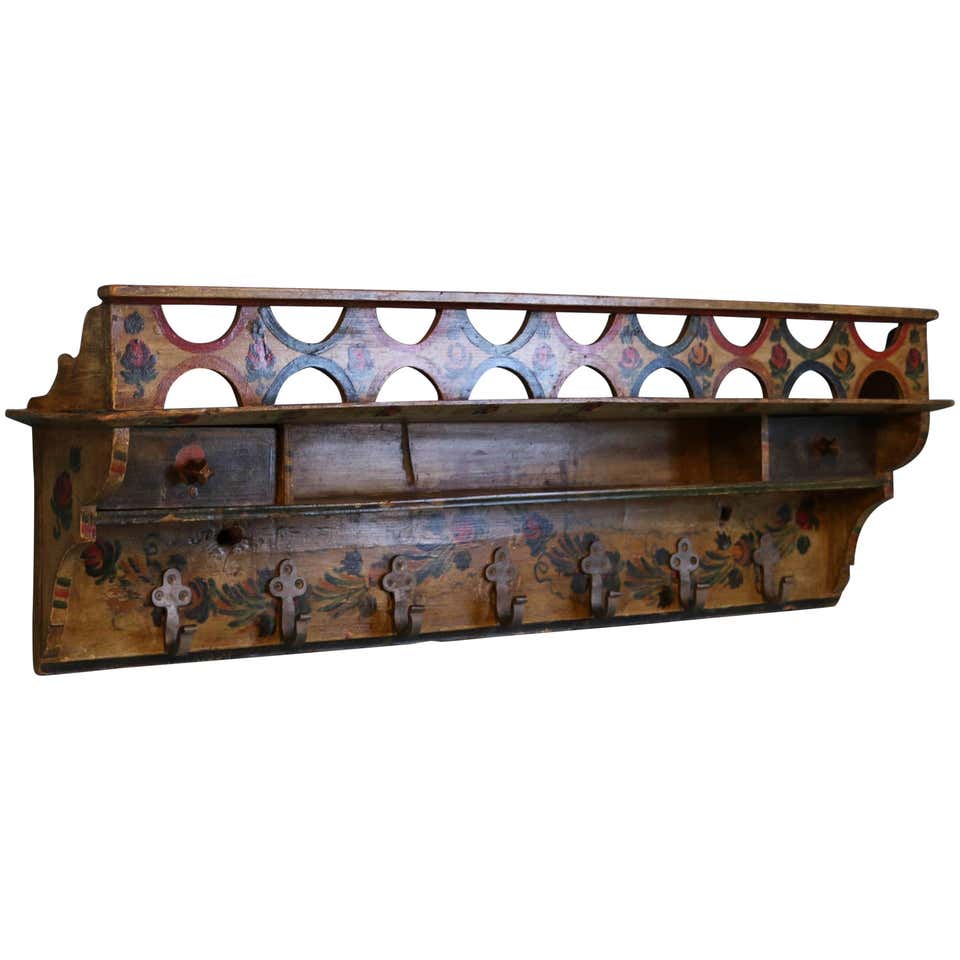 Antique Hungarian Folk Art Painted Wall Rack at 1stDibs