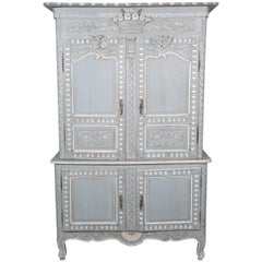 French Louis XV Style Painted Marriage Buffet Deux Corps from Normandy