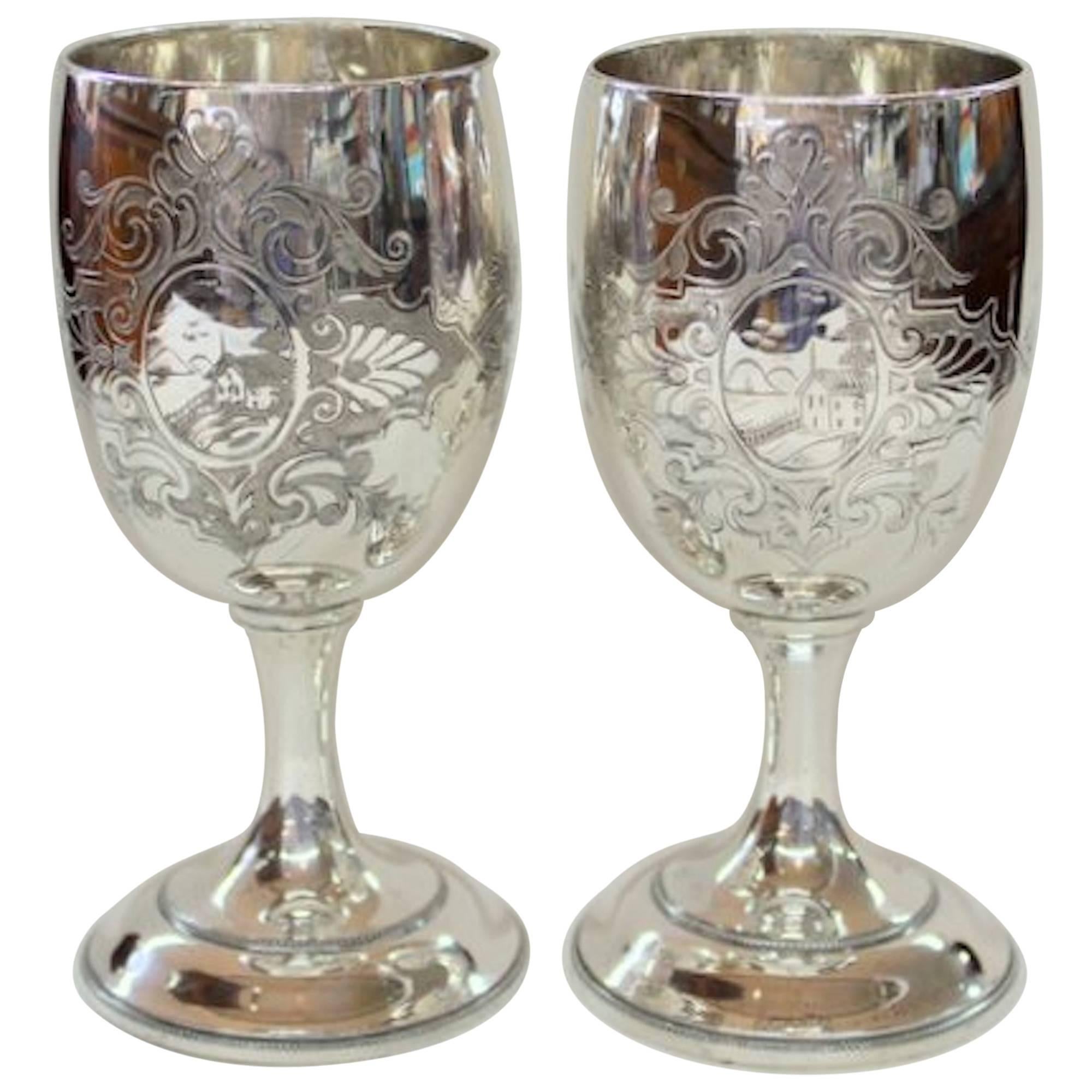 Pair of Antique American Silver Plate Goblets, Simpson, Hall and Miller, CT