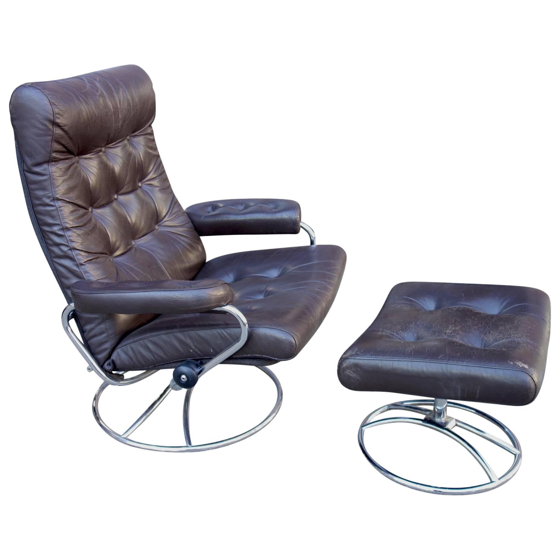 Midcentury Reclining Stressless Lounge Chair and Ottoman by Ekornes