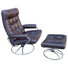 Retro Midcentury Reclining Stressless Lounge Chair and Ottoman by Ekornes