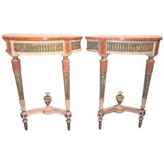 Pair of Distressed Paint Louis XVI Neoclassical Style Console Tables