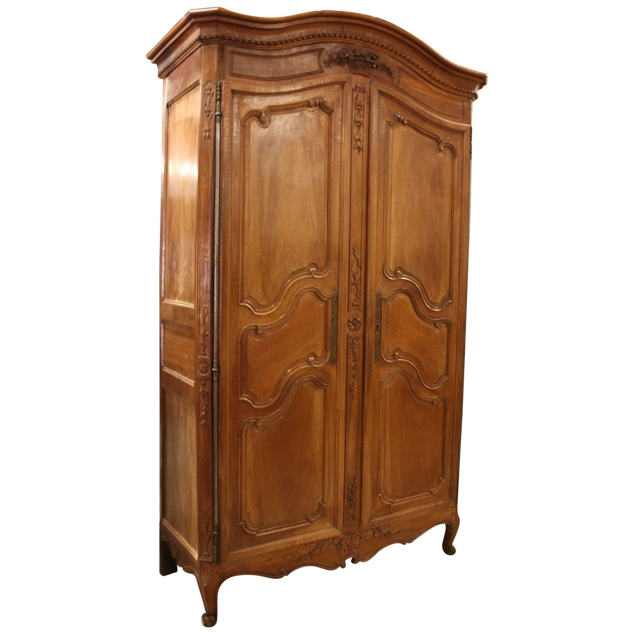 19th Century French Louis XV Carved Cherry Armoire