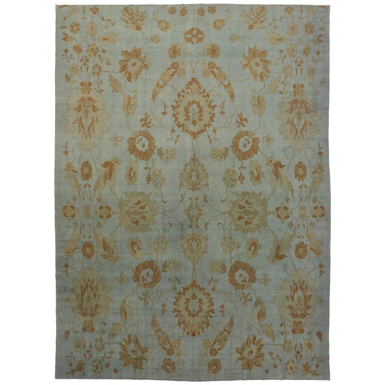 New Turkish Oushak Rug with Transitional Style For Sale at 1stdibs