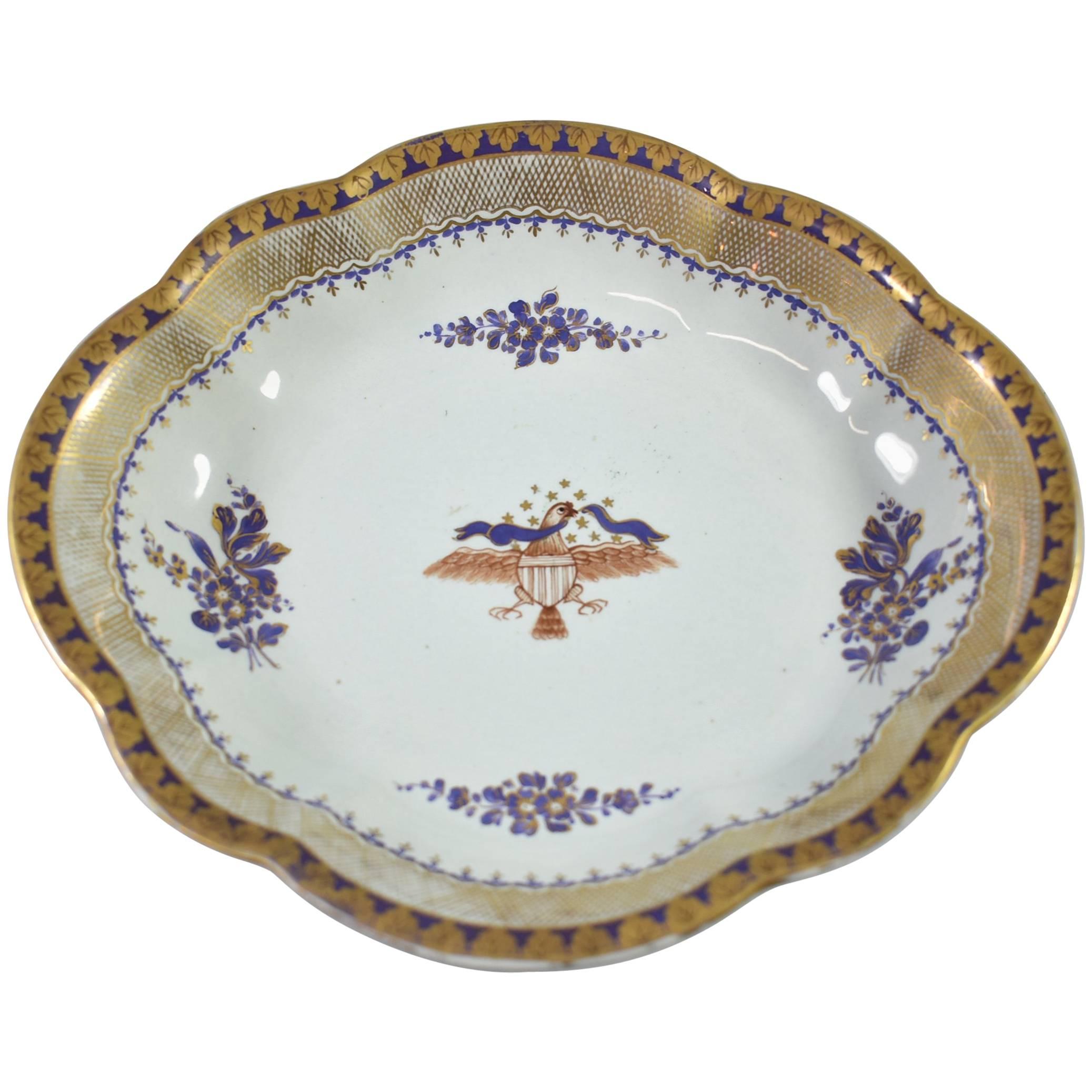 Lowestoft Reproduction Created by Mottahedeh Scalloped Federal Eagle Dish Tray For Sale