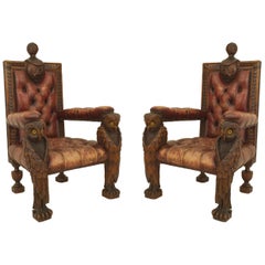 Pair of Rustic Continental Owl Leather Armchairs