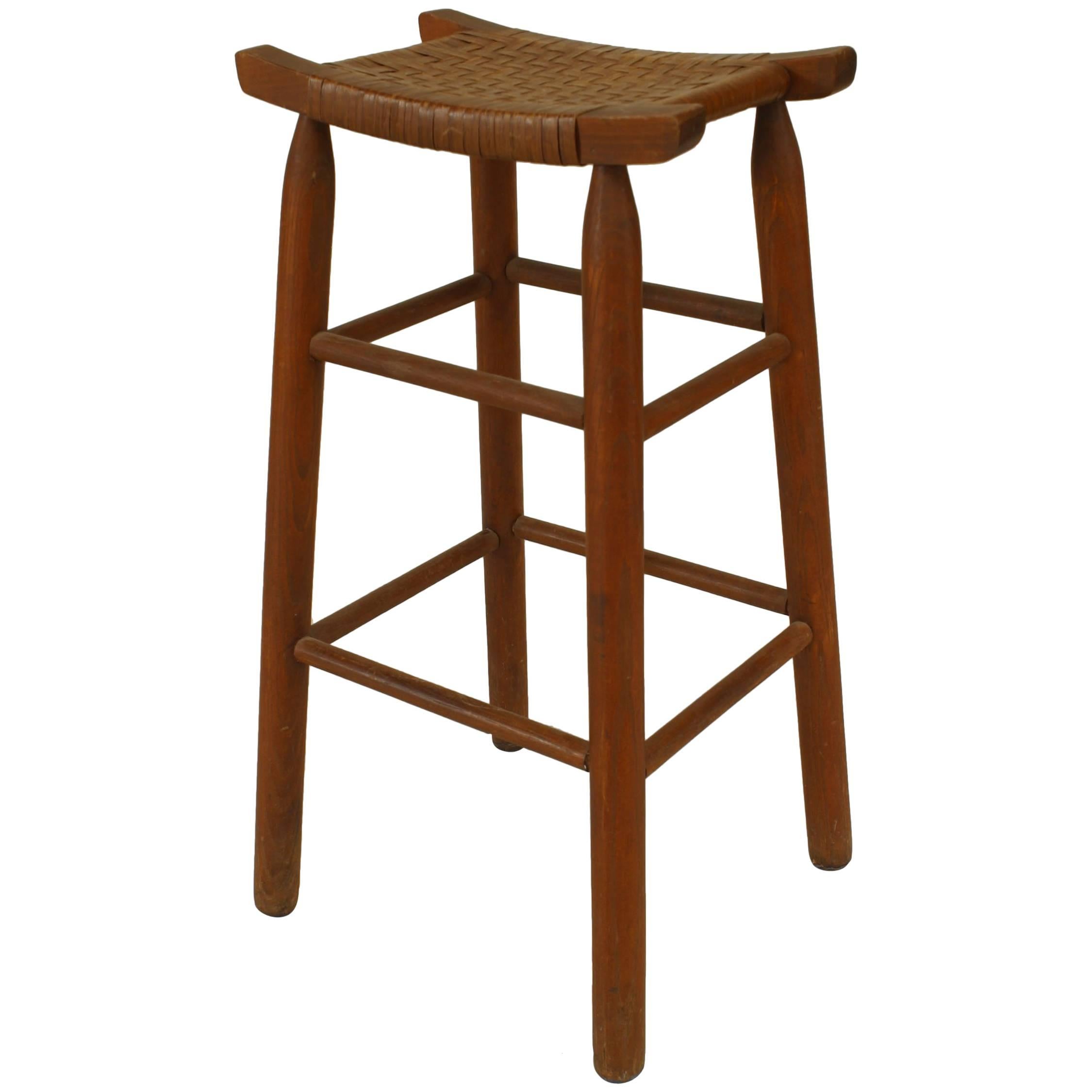 Set of 5 Rustic Old Hickory Pine Bar Stools